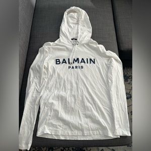 White Balmain Long Sleeve Hoodie